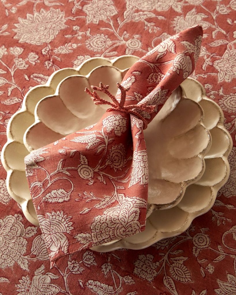 Abask Indian Rose Block Printed Linen Napkins