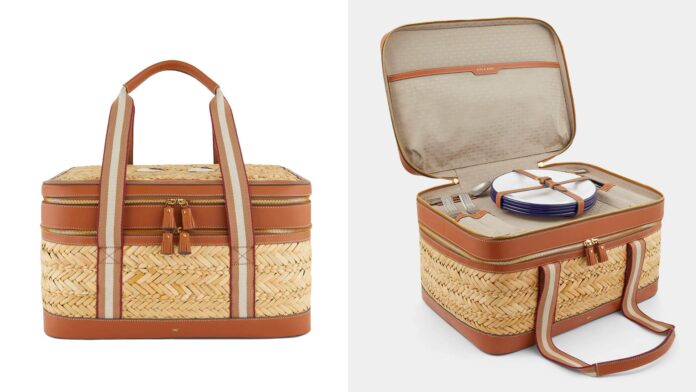 Anya Hindmarch Eyes Leather-trimmed Straw Picnic Set