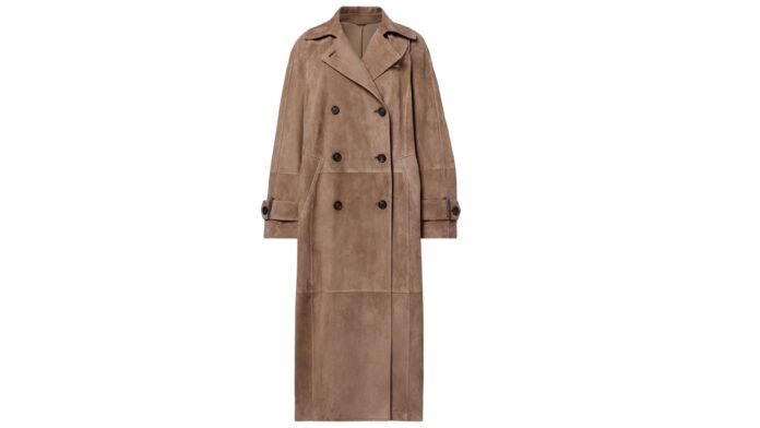 Brunello Cucinelli Double-Breasted Paneled Suede Coat