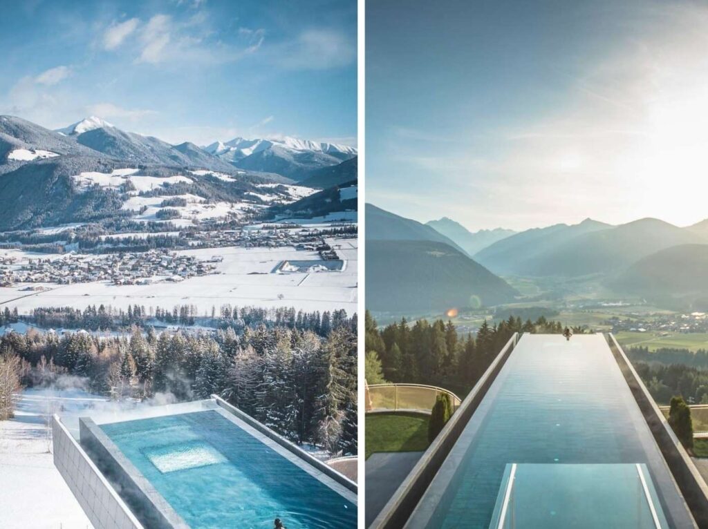 Hotel Hubertu infinity pool. summer winter