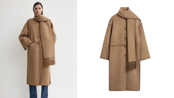 TOTEME Embroidered Scarf Coat Camel