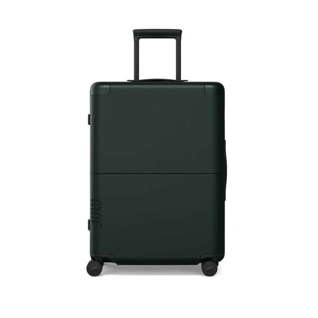 july checked suitcase